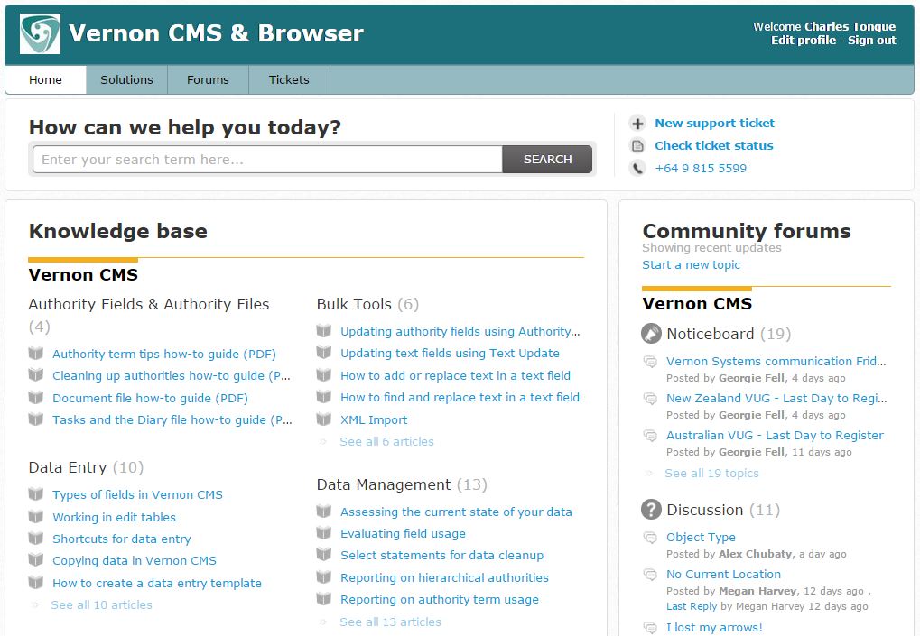 User Support Portal screenshot